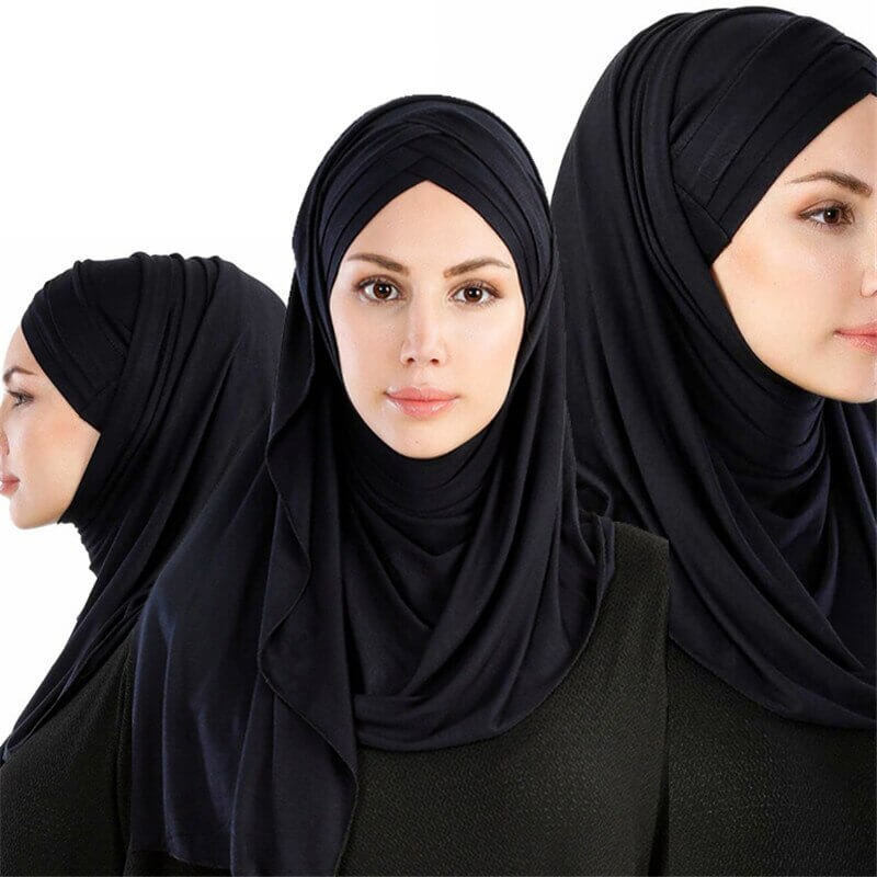 hijab croise triple noir muslim mine