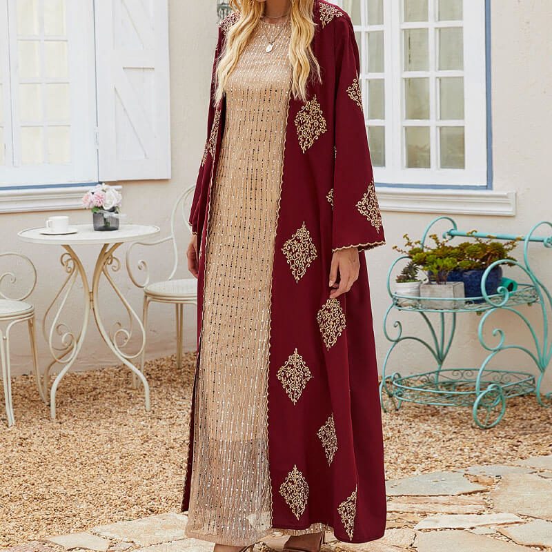 modele elegant abaya kimono-broderie arabesque muslim mine