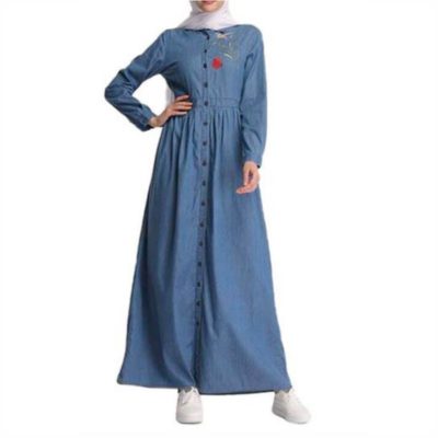 robe longue en jean brodée muslim mine